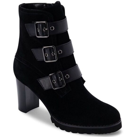 Blondo Shoes - BLONDO Black Suede Leather Ripley Waterproof High Heel Buckle & Zip Bootie size